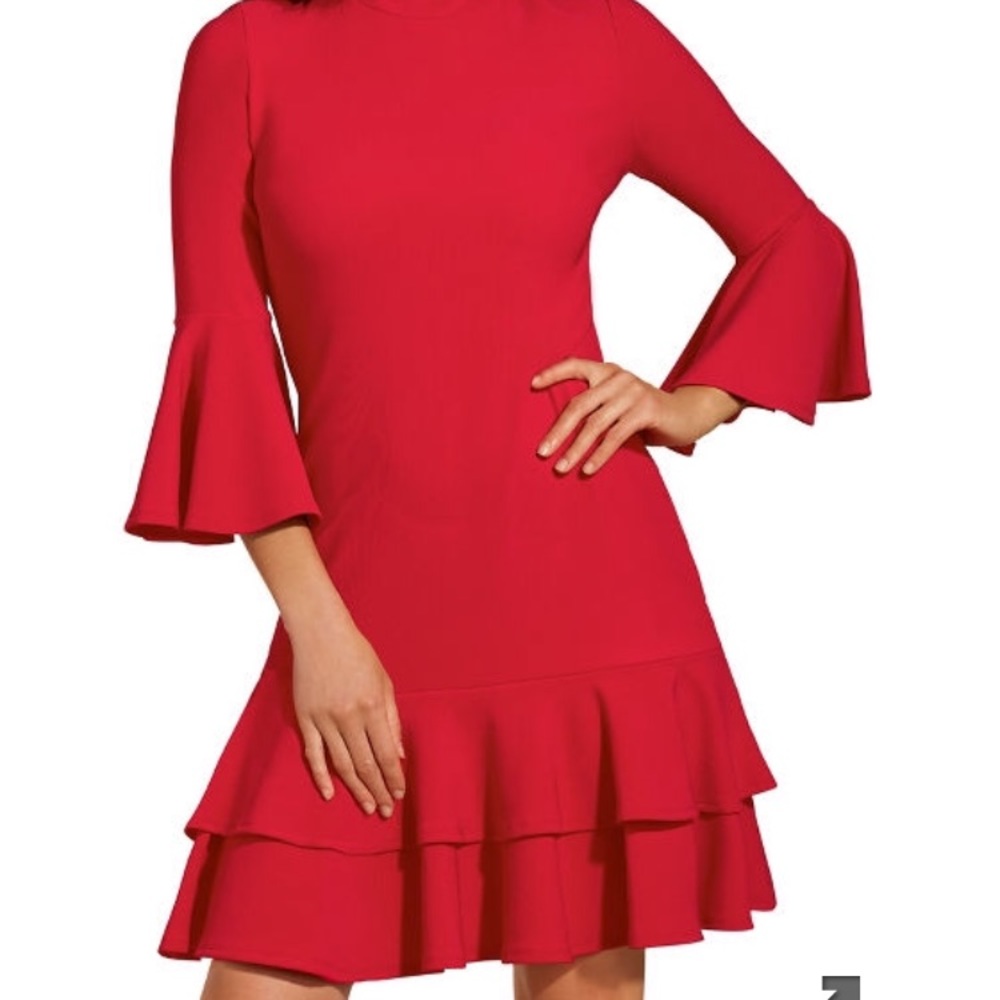 NWT Boston Proper red ruffled sweater dress